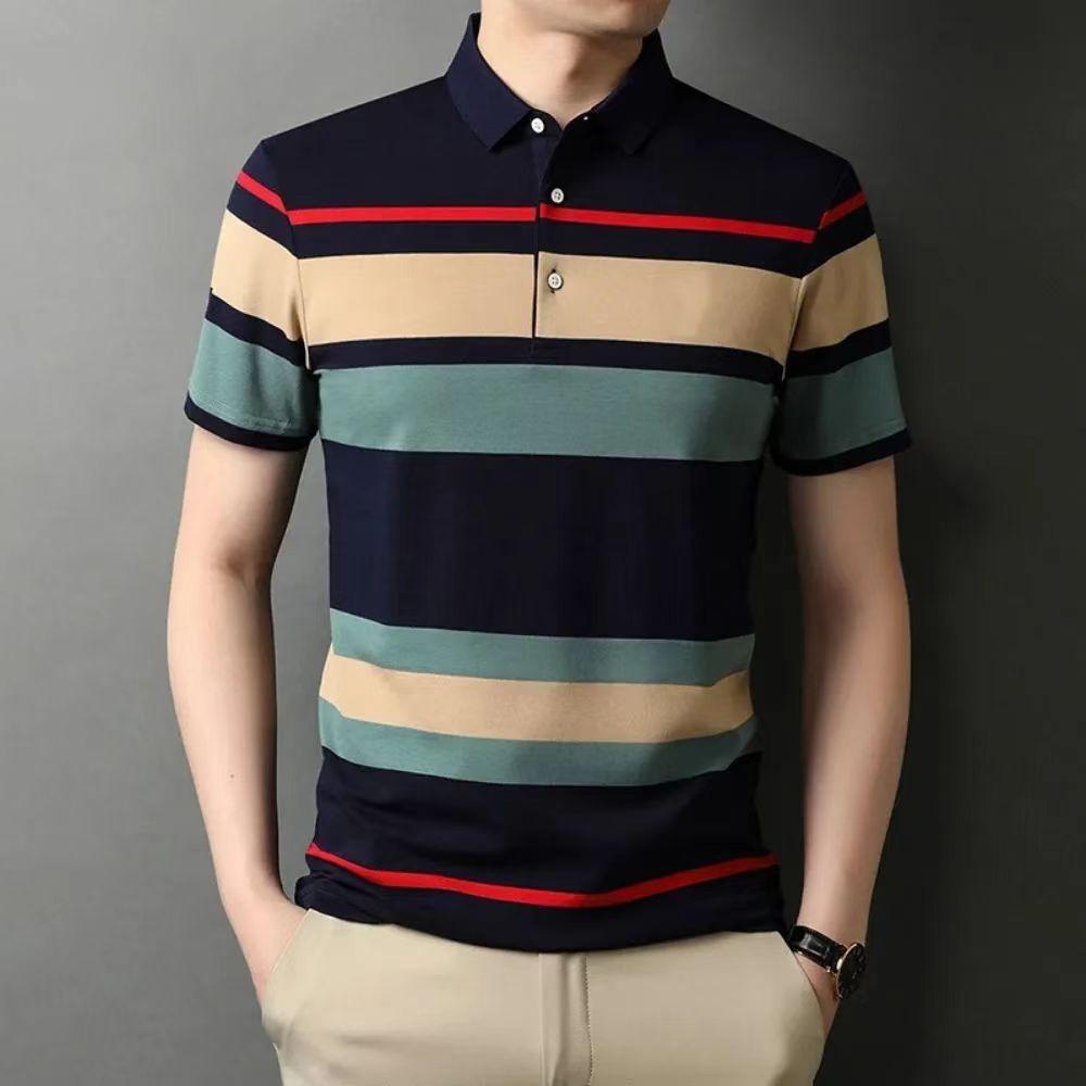 Men's striped polo shirt, men's ethnic style retro polo shirt top
