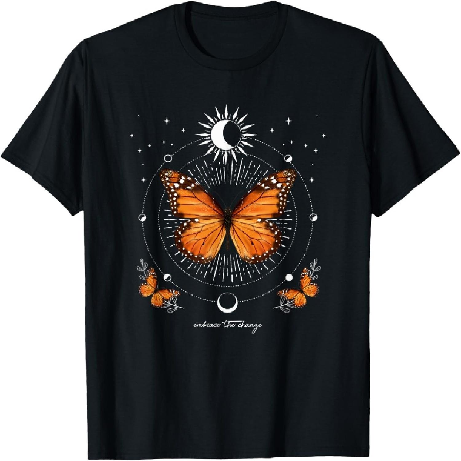 Monarch Butterfly Celestial Butterfly Sun Moon Phase Magical T-Shirt S