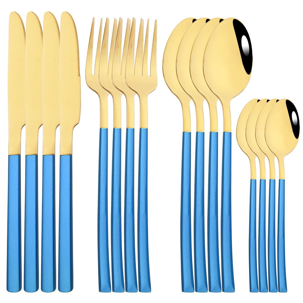 16Pcs Rose Gold Dinnerware Set Knife Fork Coffee Tea Spoon Cutlery Set Stainless Steel Tableware Western Home Kitchen Flatware