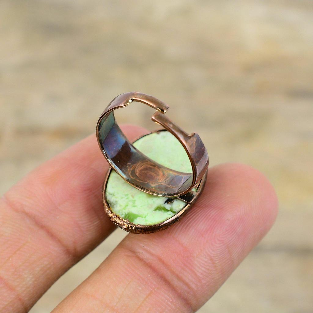 Lemon Chrysoprase Ring Electroformed Copper Ring Adjustable Rings Electroformed Jewelry Handmade Gemstone Ring Copper Jewelry Gift For Women