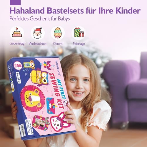 Hahaland Kids Sewing Kit with Unicorn, Owl, Rabbit, 8 Easy Projects, Beginner DIY Felt Craft Set, Toy Gift for Girls Ages 6 7 8 9 10