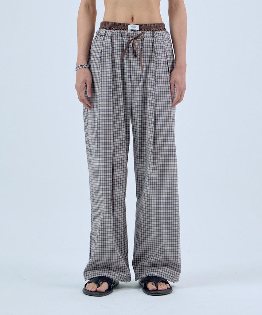 NOISE Pajama Layered Elastic Pants - Brown Check
