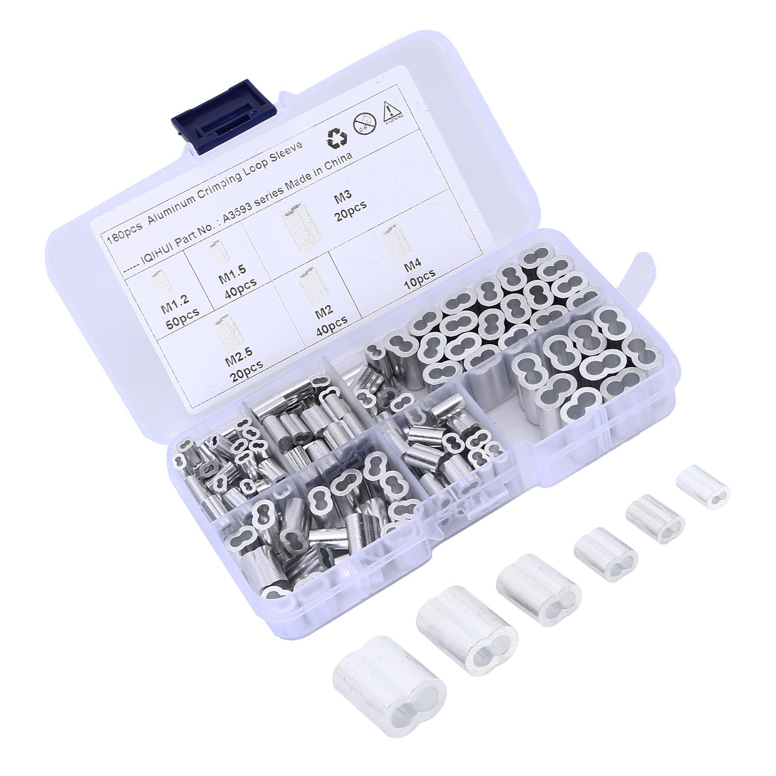 

Набір обтискних петельних гільз 180 шт. 6 розмірів Алюмінієва двоствольна універсальна для троса сталевого каната кінця лінії