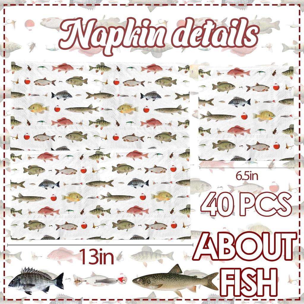 Fish Birthday Party Decorations - 40Pcs Gone Fishing Party Napk Disposable Fish Theme Napk for Boy Girl Baby Shower,Under The sea,Gone Fishing