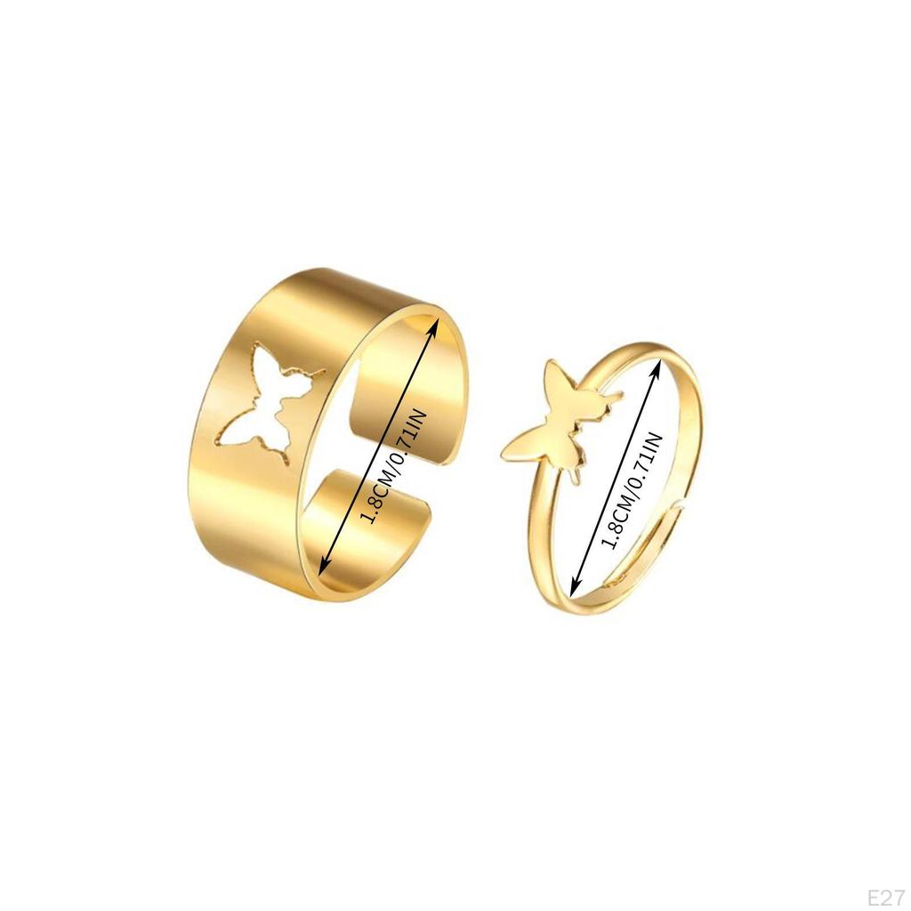 Fashion Hollow Matching Rings Set for Teen Girls Mens Engagement Adjustable Open Punk Jewelry