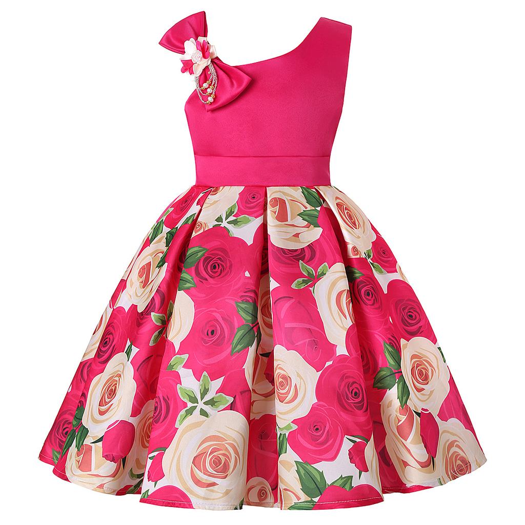 Baby Girl Elegant Flower Printed Party Dress Children Ball Gown Performance Wedding Dresses