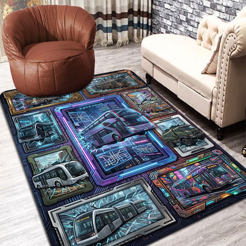 Futuristic Urban Transit Vehicles Pattern Rug Floor Mat for Living Room or Bedroom Soft and Comfortable Carpet a Gift for Birthday and Holiday.