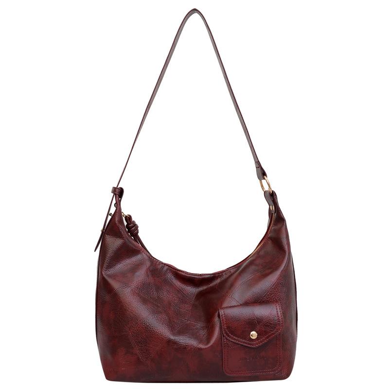 Large-capacity Retro Bag Women's Spring New Versatile Foreign Style Niche Trendy Texture Oily Leather Shoulder Messenger Bag
