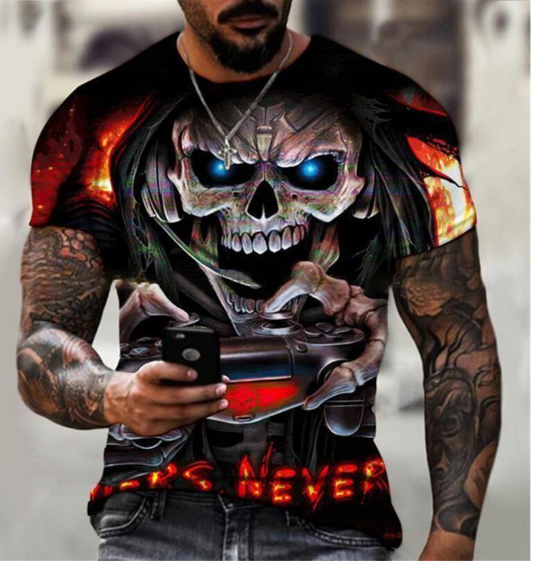 Skeleton 3D Print T-shirt Round Neck Short Sleeved T-shirt Top High Street Unisex Style