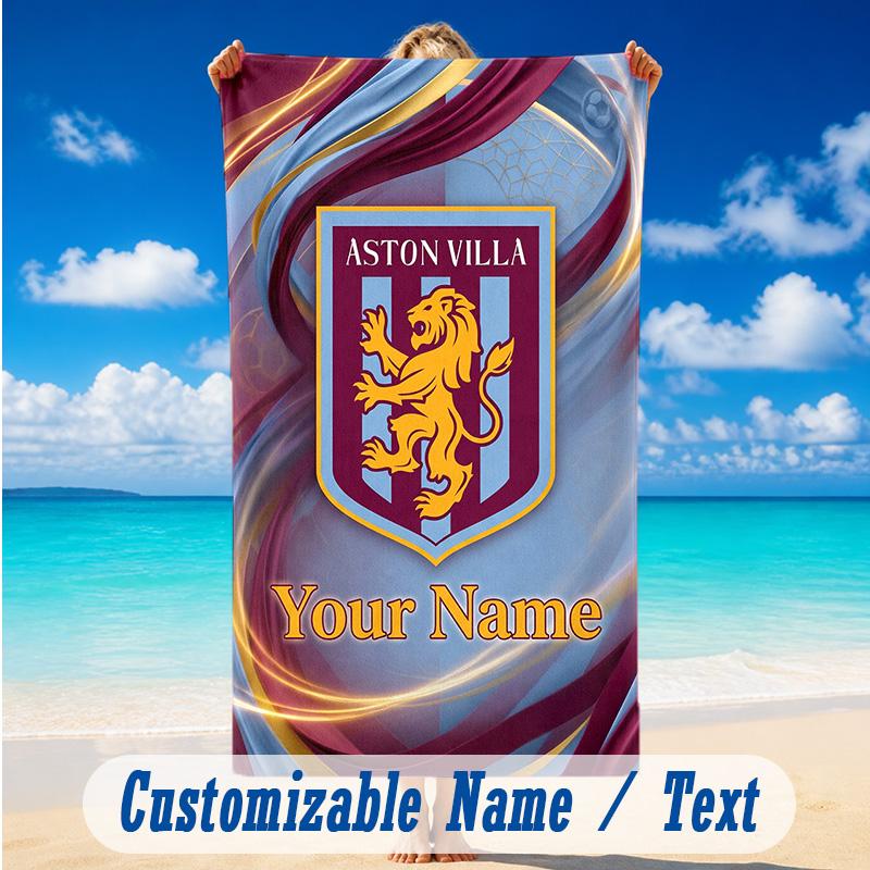 Beach Towel Custom Name Text, Quick Dry Large Towel For Beach HomeAston Villa
