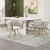 Velvet Dining Chair, Set of 2, Single Light Luxury Living Room Bedroom Swivel Chair, Leisure Swivel Chair with Four Metal Support Legs, Beige and Gold