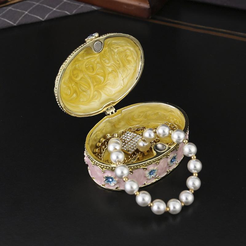 Enamel Cherry Blossom Oval Jewelry Box Ring Earrings Flip Storage Box High-end Jewelry Box Small Ornament Gift Box Ornament