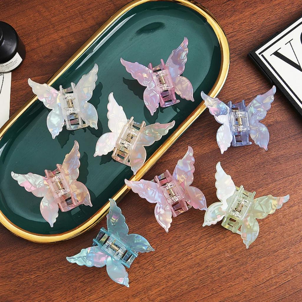 Pearlescent Butterfly Hair Claw For Women Korean Style Acetic Acid Gripper Elegant Sweety Colorful Shark Hair Gripper 1pc