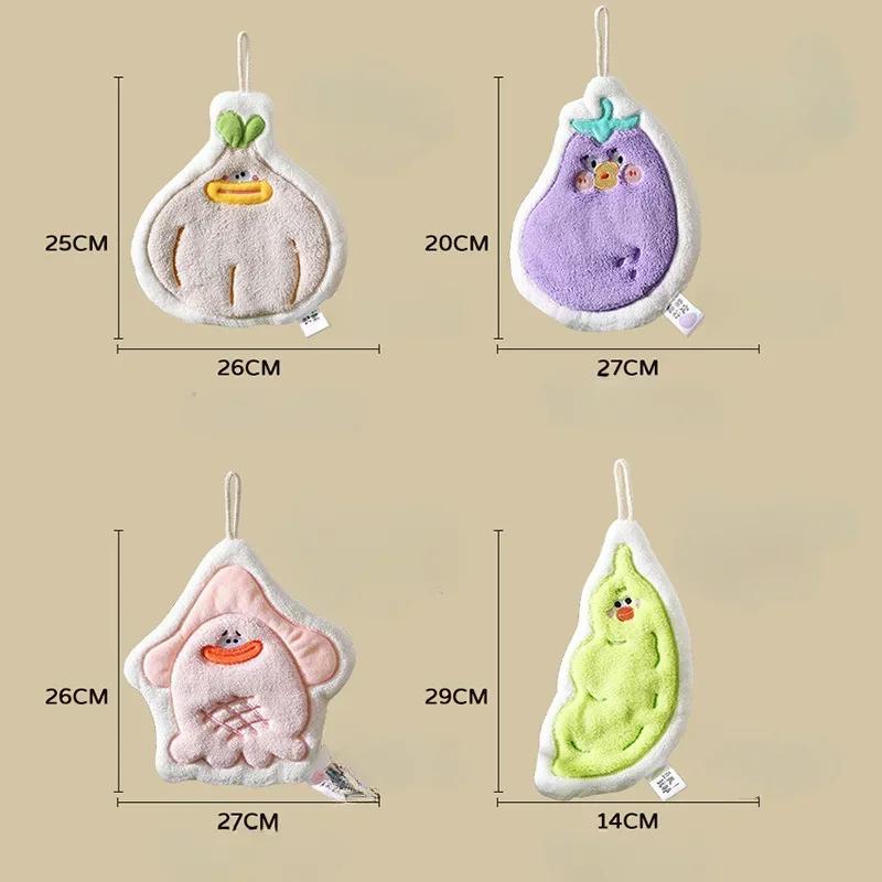 Cute Hanging Towel Bathing Hand Cloth Coral Fleece Handkerchiefs Absorbent Wipe Thick Fleece Kitchen Household Cleaning Cloths