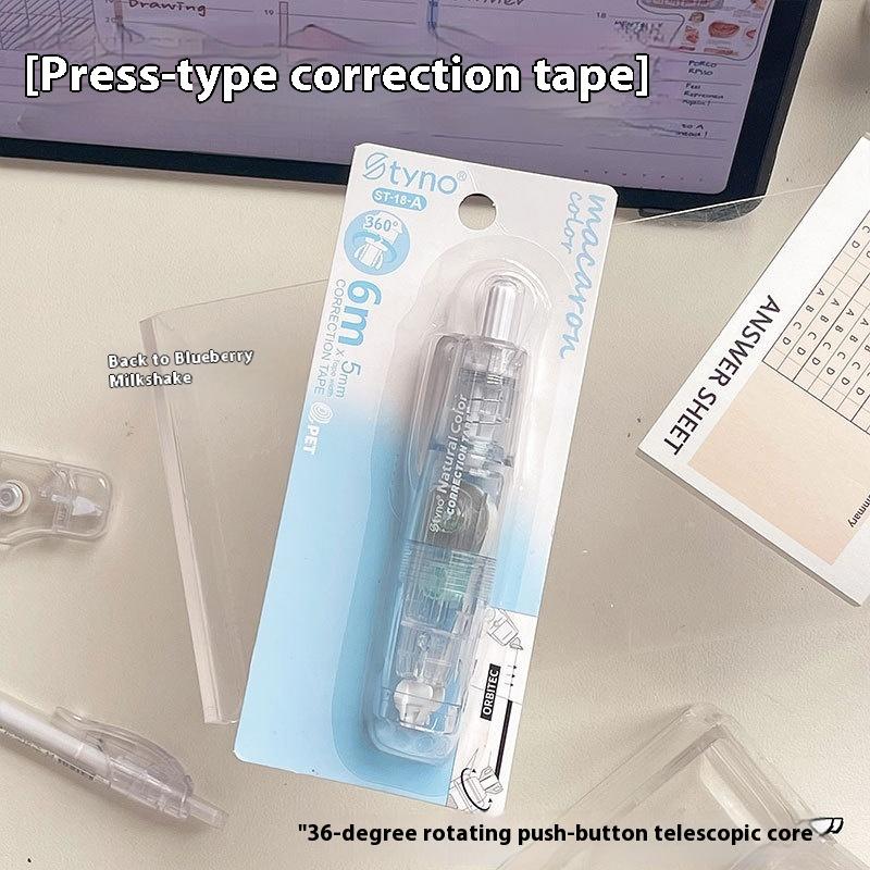 360 Degree Rotating Correction Tape Press Type Refillable White Out Correction Pen Style Replaceable Core Student Corrector