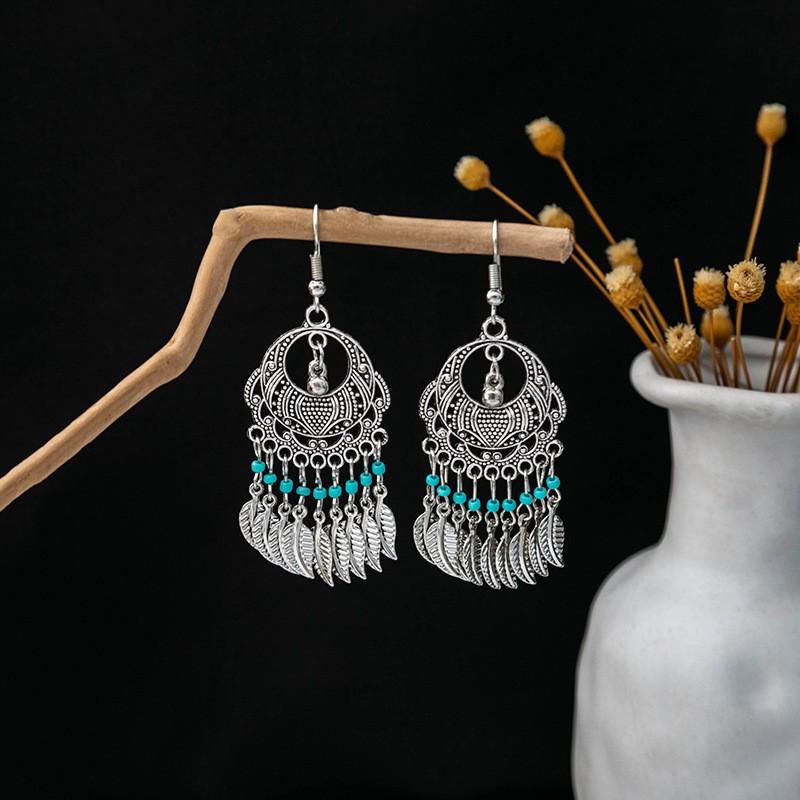 Elegant Bohemian Tassel Stud Earrings - Retro Ethnic Dangle Design
