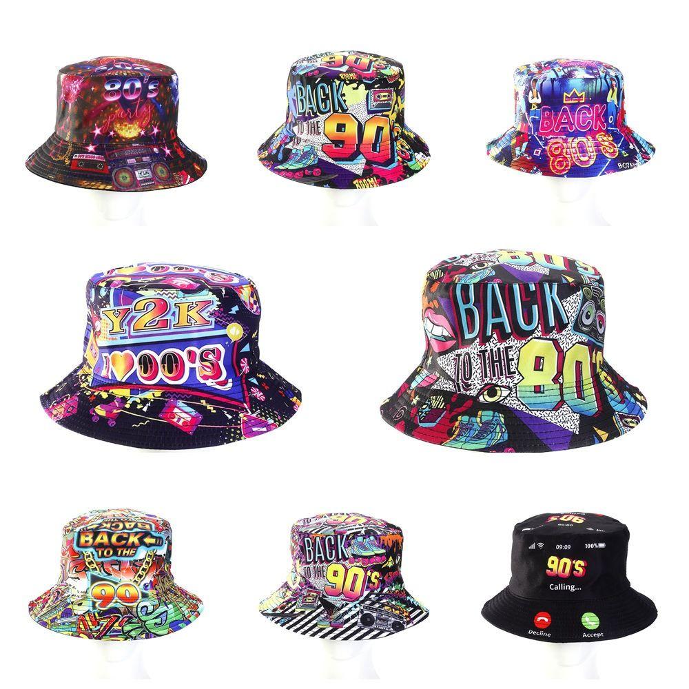 Quick Drying Sun Hat Retro Graffiti 80s 90s Fisherman Hat Fashion Reversible Bucket Hat Unisex