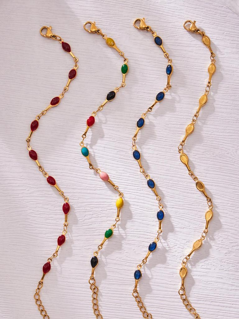 European Style Dopamine Color Block Necklace & Bracelet Set: Stainless Steel Drip Oil, Clavicle Design, Simple & Stylish Personality.