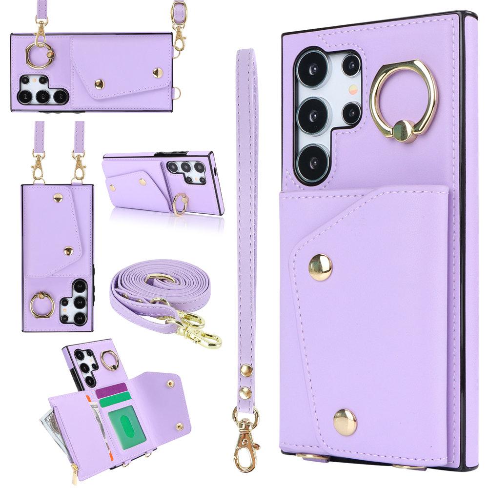 Crossbody Ring Geldbörse Lederhülle für Samsung Galaxy S24 Ultra S23 Plus S22 S21 Note 20 A55 A54 A15 A25 A53 A14 Lanyard Hülle