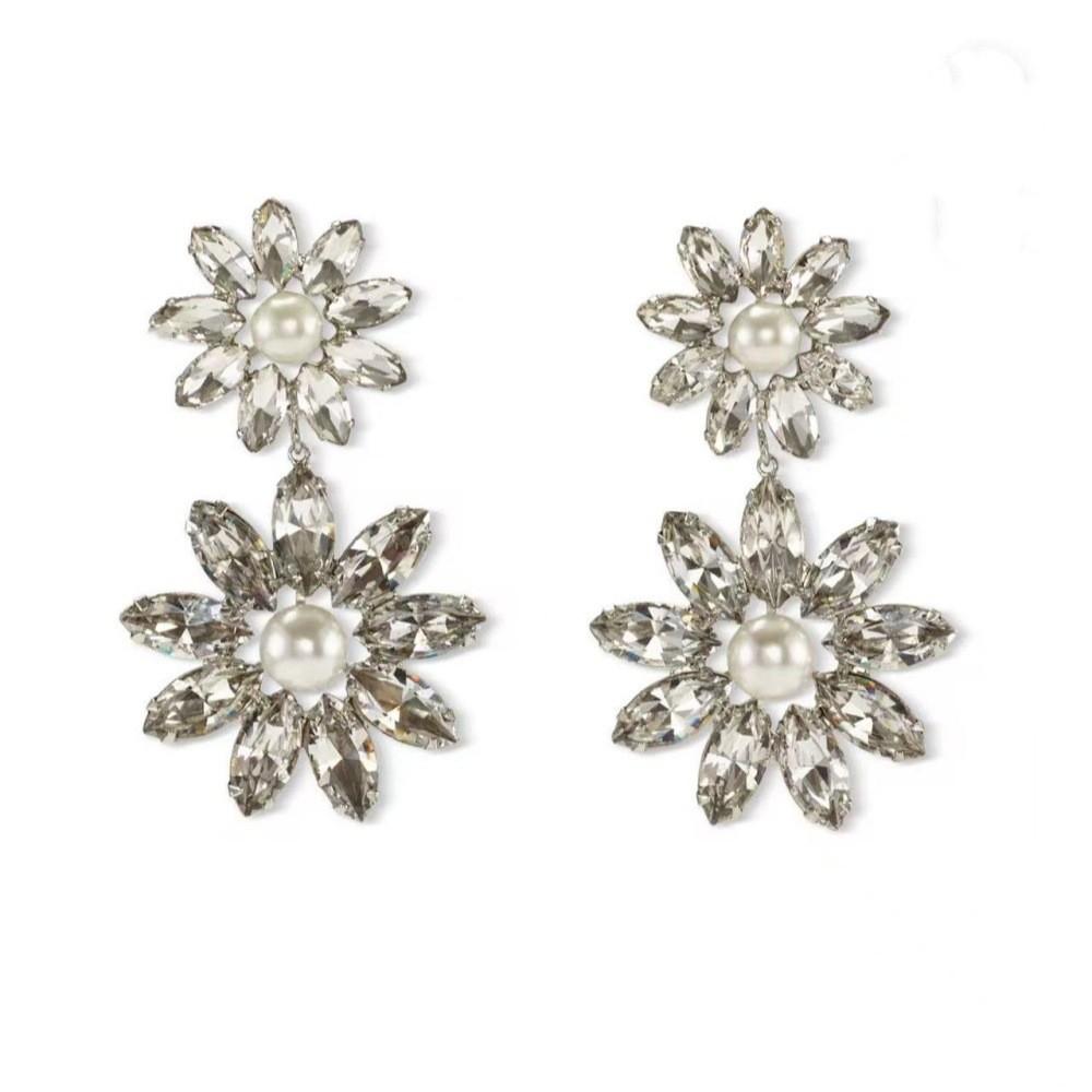 Elegant Water Drilling Flower Drop Earrings With Stainless Steel Ear Pins For Women