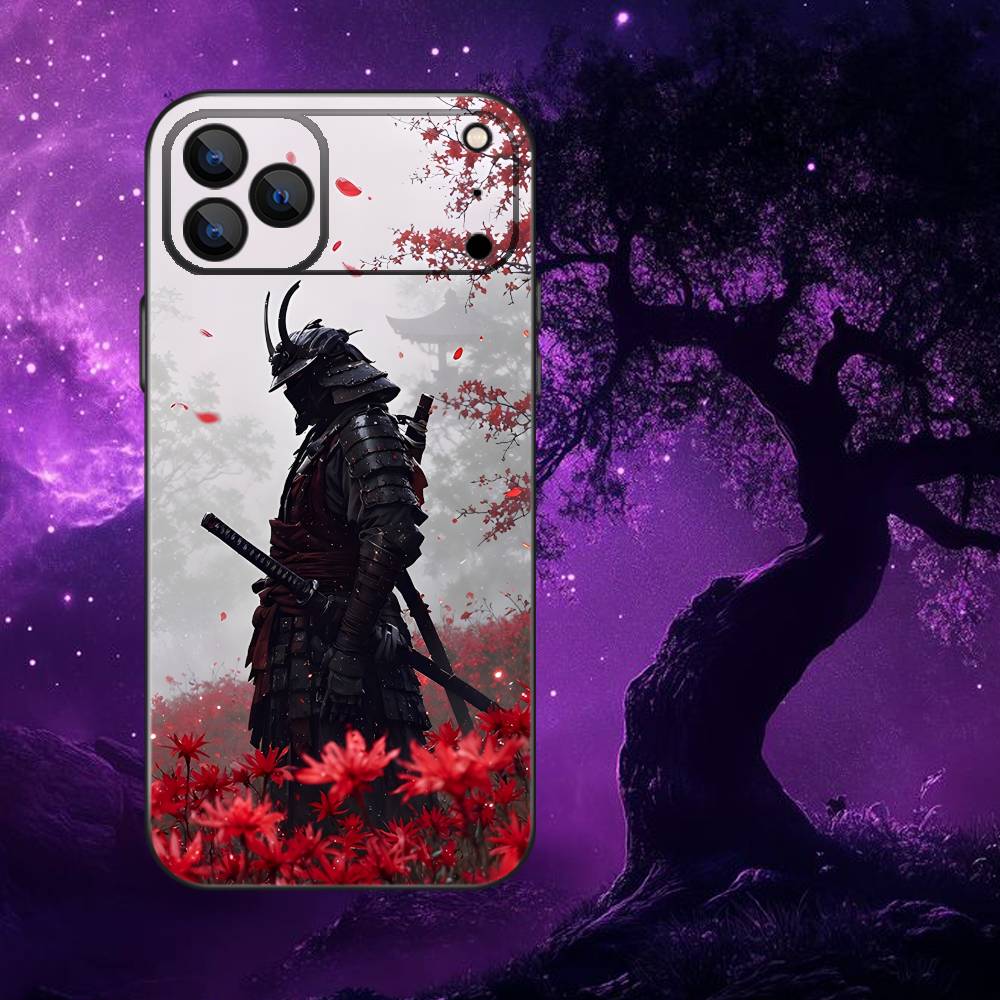 Japan Samurai Phone Case For iPhone 17,16,15,14,13,12,11,Pro,Max,Plus,E,SE4,Air,Mini Black Soft Funda