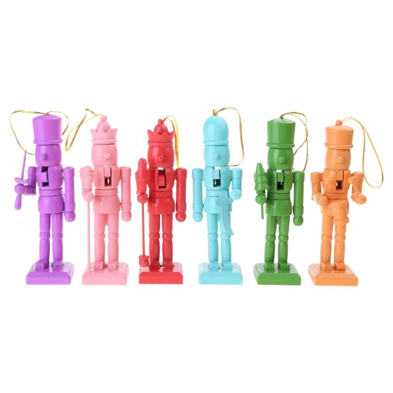 Set Of 6 Small Wood Christmas Ornament for Tree Decoration Easy To Hang Festives Charm Miniature Nutcrackers Pendants