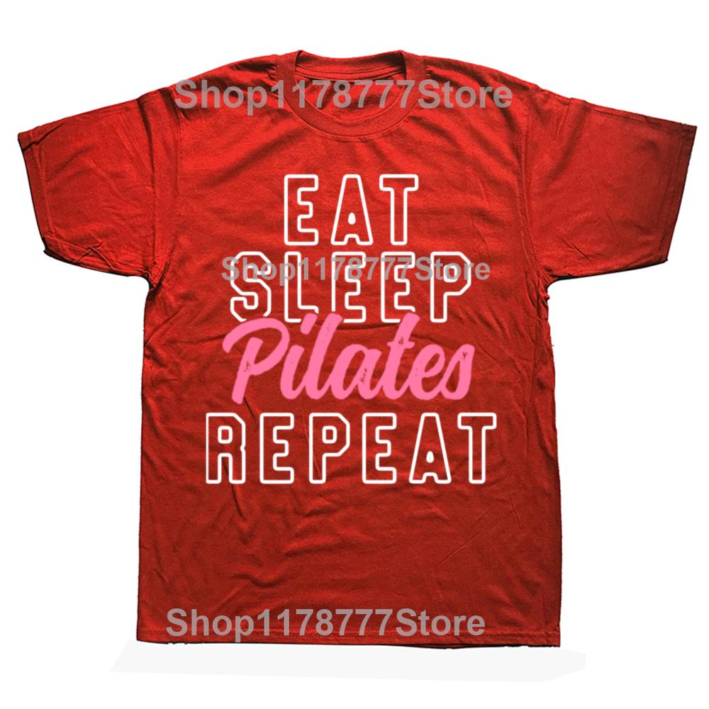 

Funny Eat Sleep Pilates Repeat Pink Cute T Shirts Cotton Short Sleeve Gifts Mens Clothing Fashion Casual Loose Oversized T Shirt S