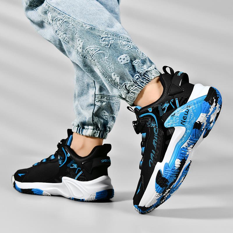 Basketball shoes, rotating button-free lace-up men's and women's leather waterproof running shoes, non-slip, wear-resistant, shock-absorbing