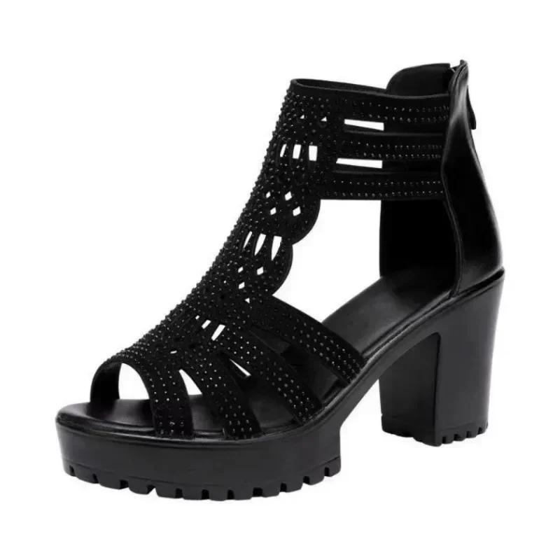 Fashion Summer Women's High Heel Shoes Rome Women's Peep Toe Platform Chunky Heel Gladiator Sandals Outdoor Zip Dress Party Heeled Shoes