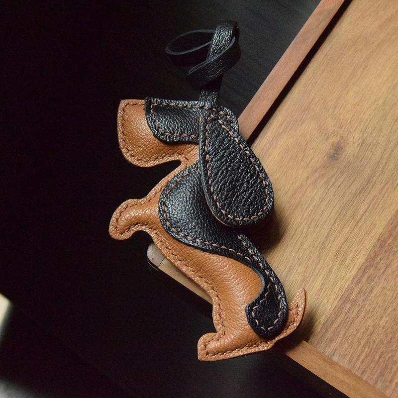 Basset/purely handmade, sheepskin original leather car key bag pendant gift men's and women's key chain
