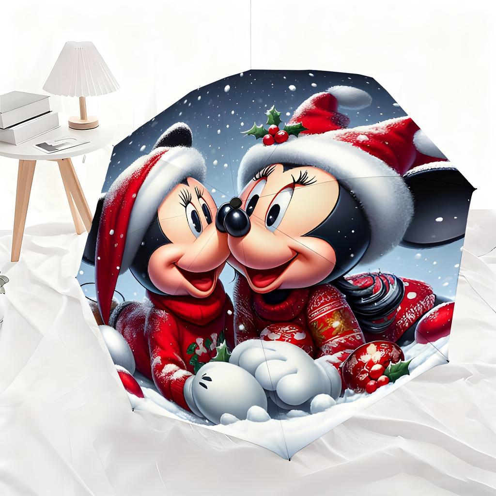 1pc Umbrella Featuring a Mickey And Minnie Christmas Theme, a Fully Automatic Umbrella Suitable for All Occasions, a Portable