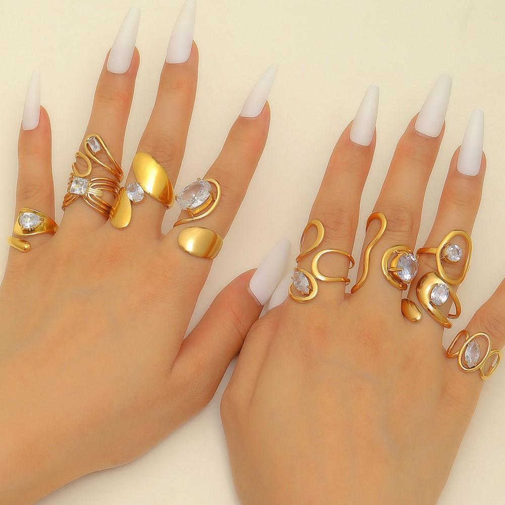 316L Stainless Steel Zircon Inlay Irregular Ring Premium sense niche for Women Retro Metal Open Rings Party Jewelry Gifts