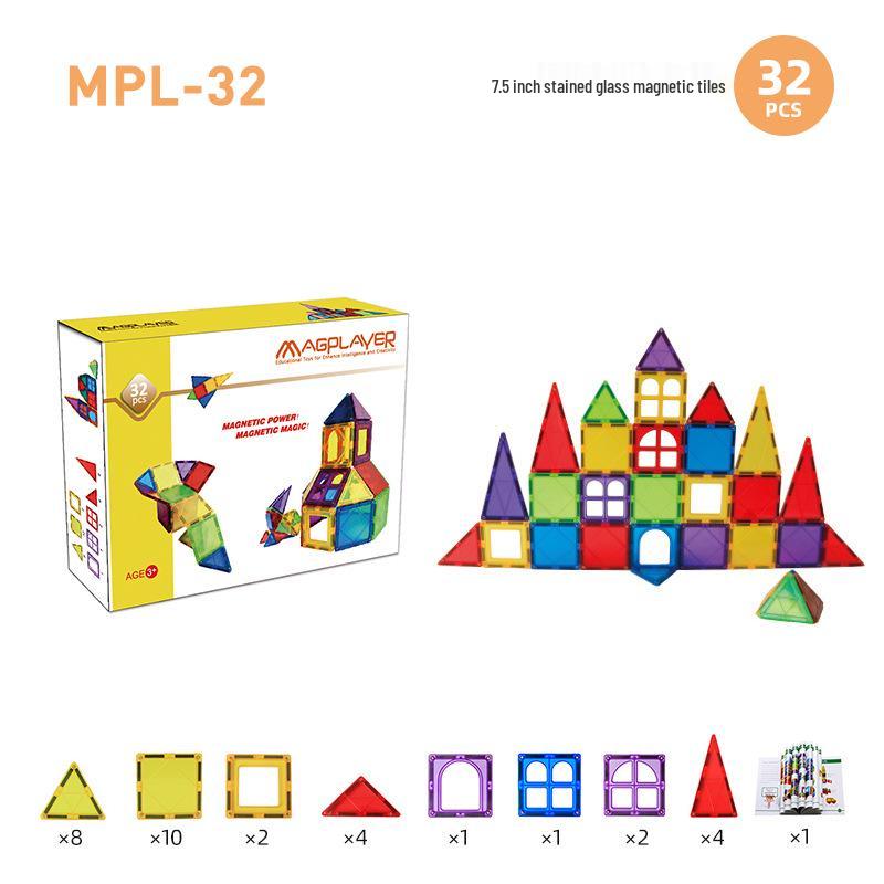 Cross-Border Magnetic Tiles: Colorful Large Window Building Blocks with Pipe Rolling Ball for Kids
