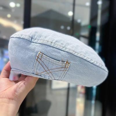2025 Retro Denim Berets Hat Casual Autumn Shade Painter Cap Korean Solid Color Octagonal Women's Painter Hats