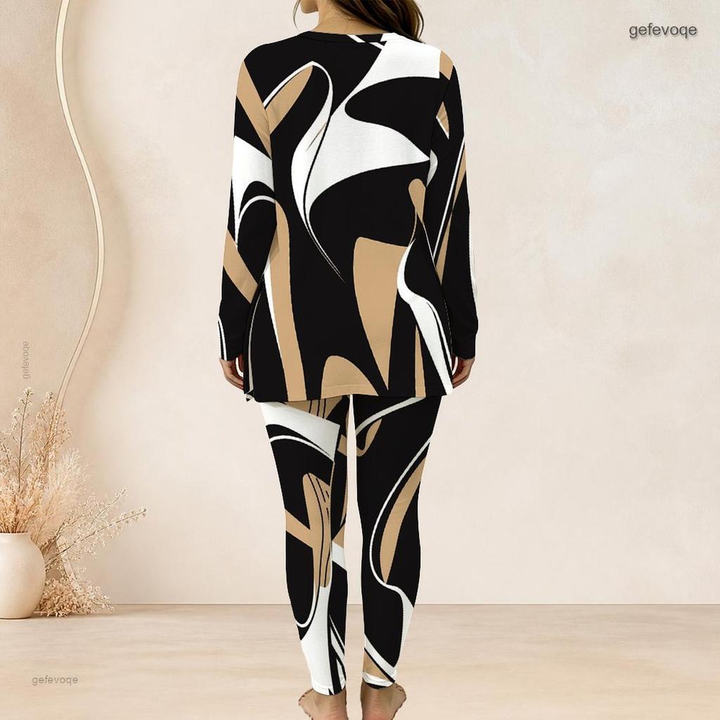 Women Plus Size Blue Green Printed Long Sleeve Front Zip Longline Top And Fitted Pants Two Piece Set