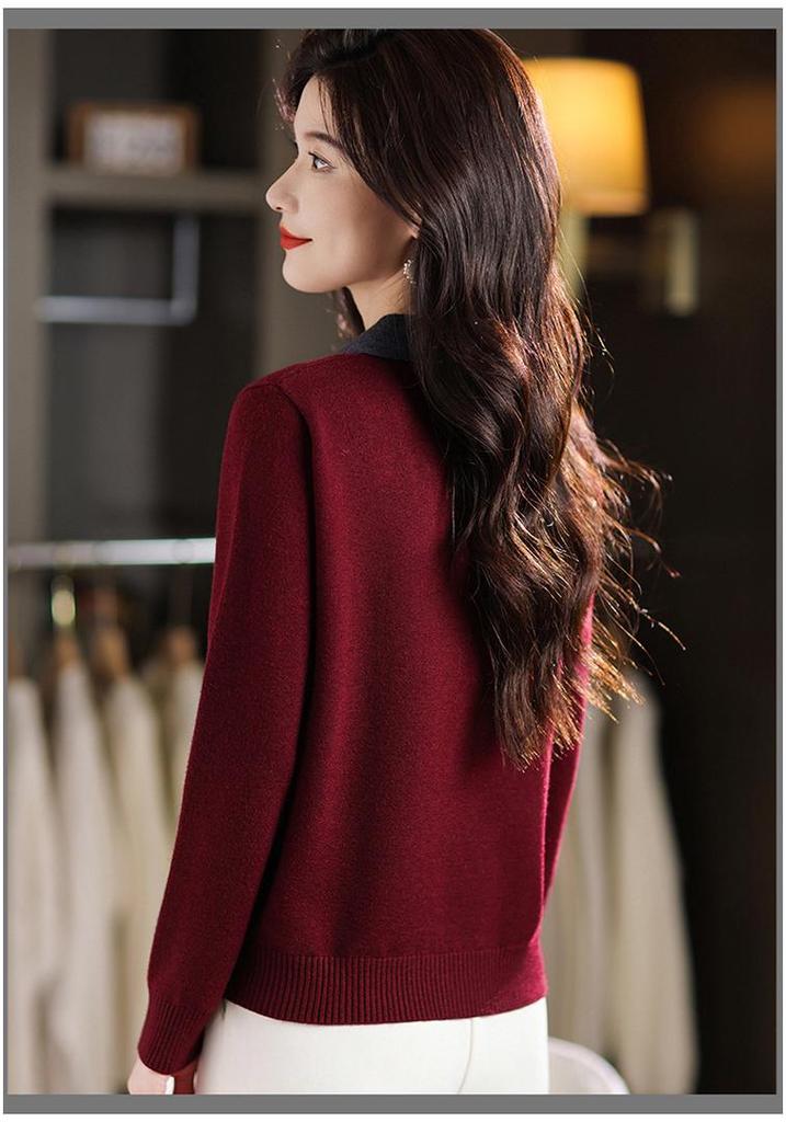 Women's High-End Knit Wool Lapel Sweater - Stylish Spring/Autumn Outerwear Versatile Top