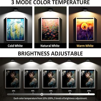 Picture Lights for Wall 3 Colors Rechargeable Light Wireless Frame Lamp Dimmable and Timer For Painting