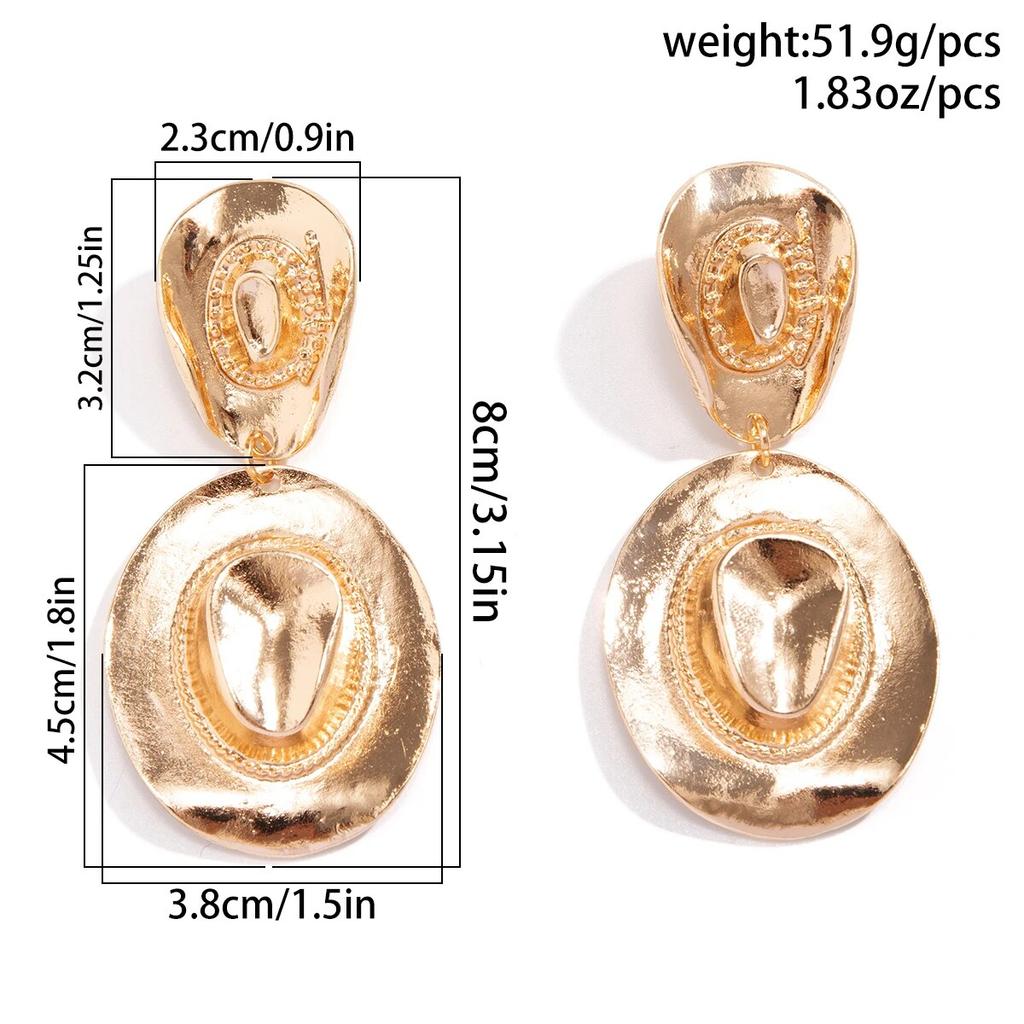 Punk Vintage Cowboy Hat Pendant Earrings for Women Exaggerated Gold Color Big Dangle Earrings Y2K Party Jewelry Accessories New