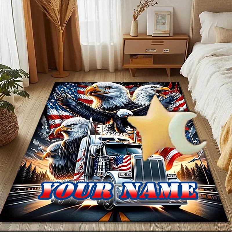 1PC Custom Name American Pride Truck Driver Theme Floor Mat Ideal for Living Room, Game Rooms, Office, Bedroom,Floor Mat Playful Design
