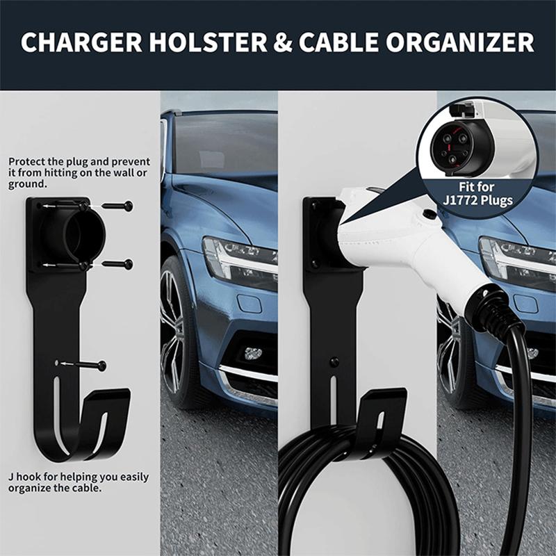 Soporte para Cargador de Vehículo Eléctrico Kit de Montaje en Pared Funda para Cargador de VE Base para Conector SAE J1772 Gancho en J Soporte para Cable de Cargador de VE