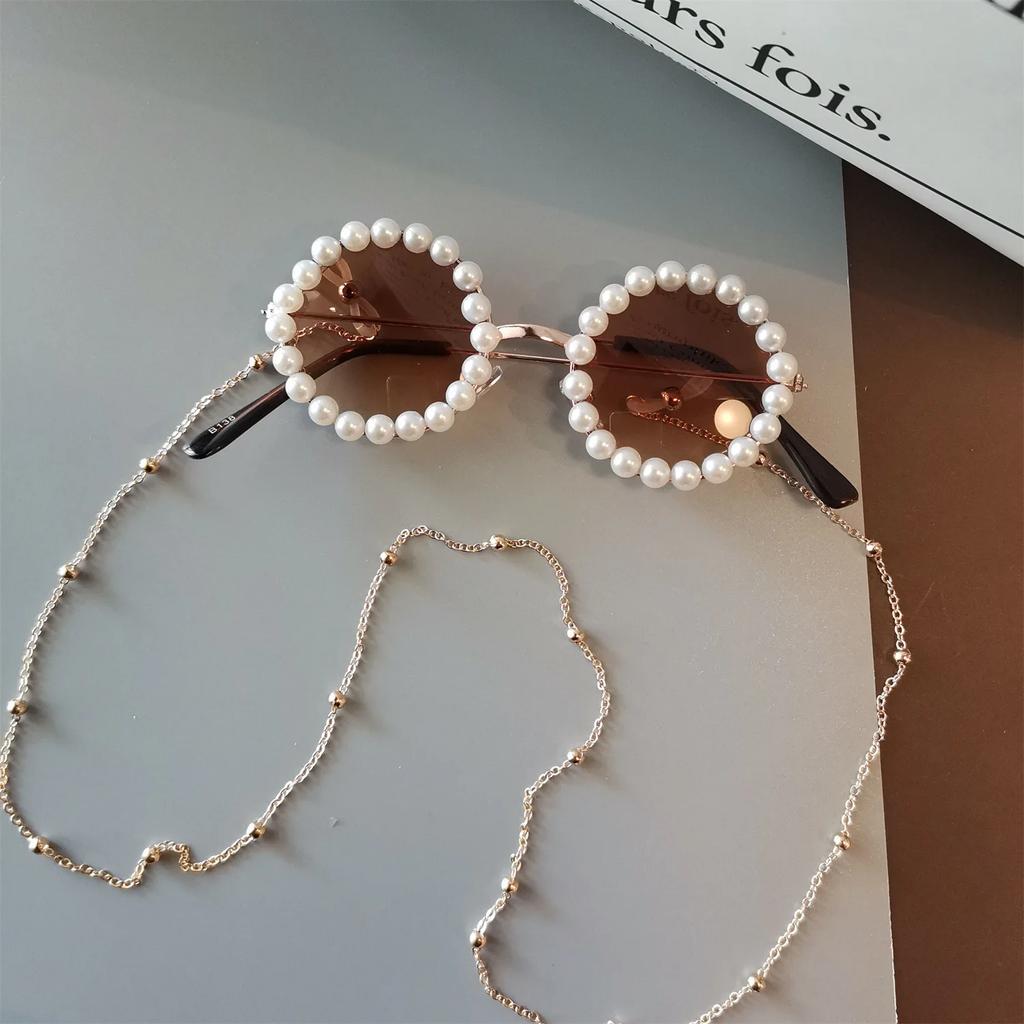 New Luxury Pearl Sun Glasses Women Fashion Metal Frame Round Sun Glasses Designer Imitation Pearl Gradient Sun Glasses UV400