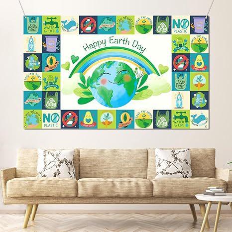 Banner de Decoración de Fondo Feliz Día de la Tierra 22 de Abril Decoración de Fiesta Ambiental Interior y Exterior