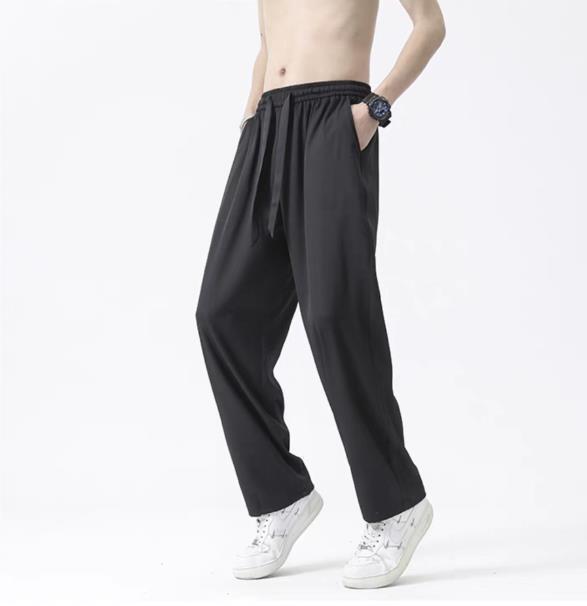 Summer Ultra-thin Trendy Loose Tied Feet Nine-point Air Conditioner New Ice Silk Casual Pants Men's Pants