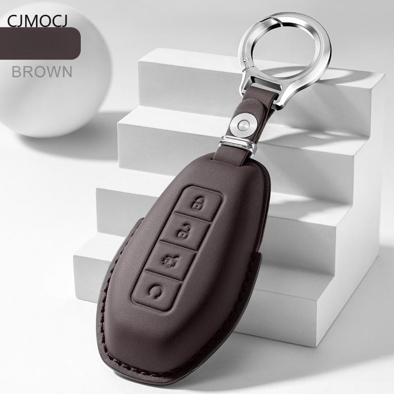 Premium Genuine Leather Key Cover Case For Denza N8L Flagship Edition () - High-End Protective Key Fob Shell Keychain