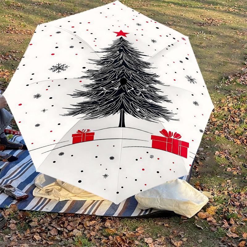 1pc Christmas tree Automatic Open/Close Umbrella Compact Folding Umbrella with 8-Rib Shaft for Women/Men, Elegant Birthday1230S