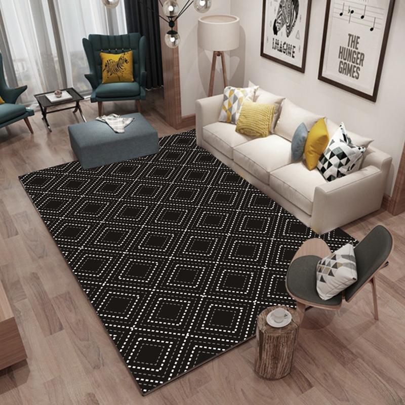 Simple black and white home personalized carpet, living room, bedroom, coffee table, floor mat, household washing mat