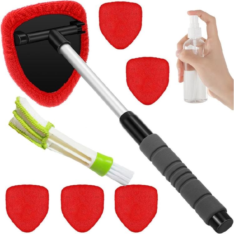 Windshield Cleaning Set Features Telescoping Rod And 6 Washable Microfiber Cleaning Pad