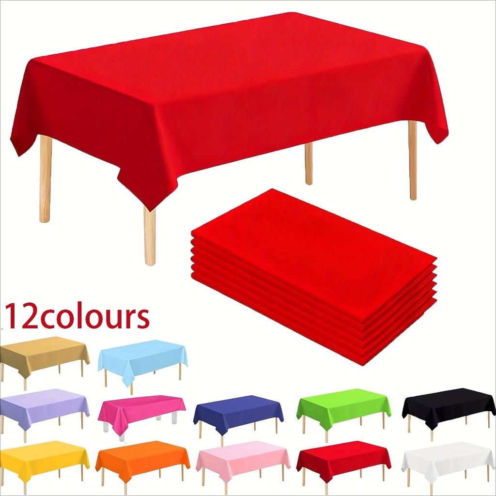 12 Colors Available Solid PEVA Anti-Wrinkle Disposable Rectangular Tablecloth, Suitable for Indoor And Outdoor Parties, Picnics, Birthdays, Weddings