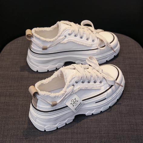 Thick Sole Retro Summer New Canvas Shoes High Heel 5cm Female Tide Students All Casual Board Shoes  Sneakers P495