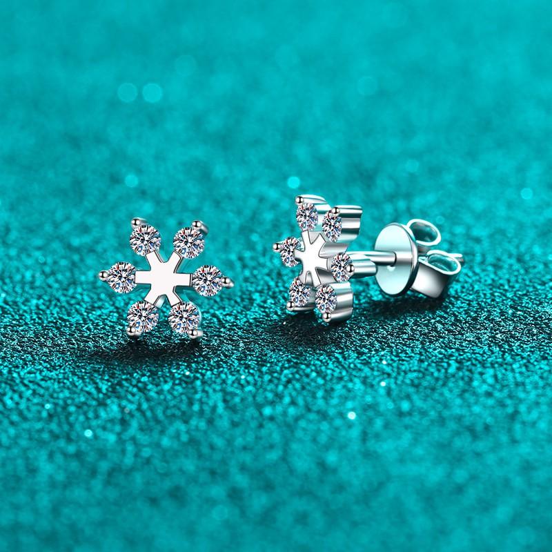 Sterling Snowflake Moissanite Stud Earrings Women Minimalist Chic Valentines Gift Best Friend